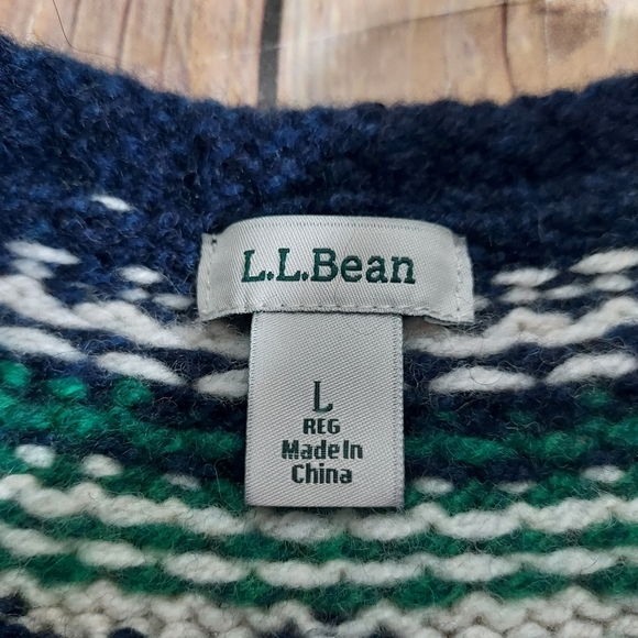 LL Bean Blue Wool Fair Isle Sweater L - Picture 4 of 12